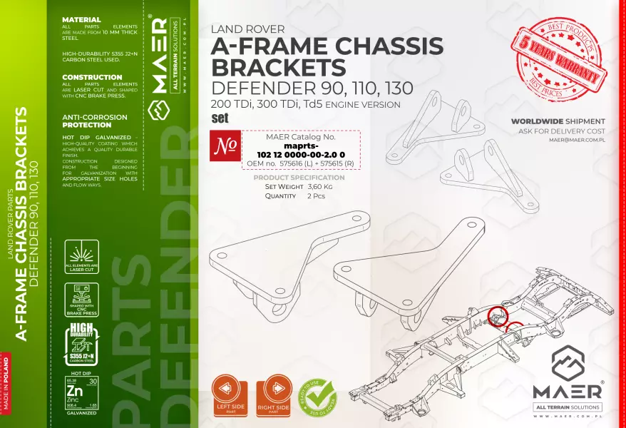 Land Rover Defender a-frame chassis brackets set