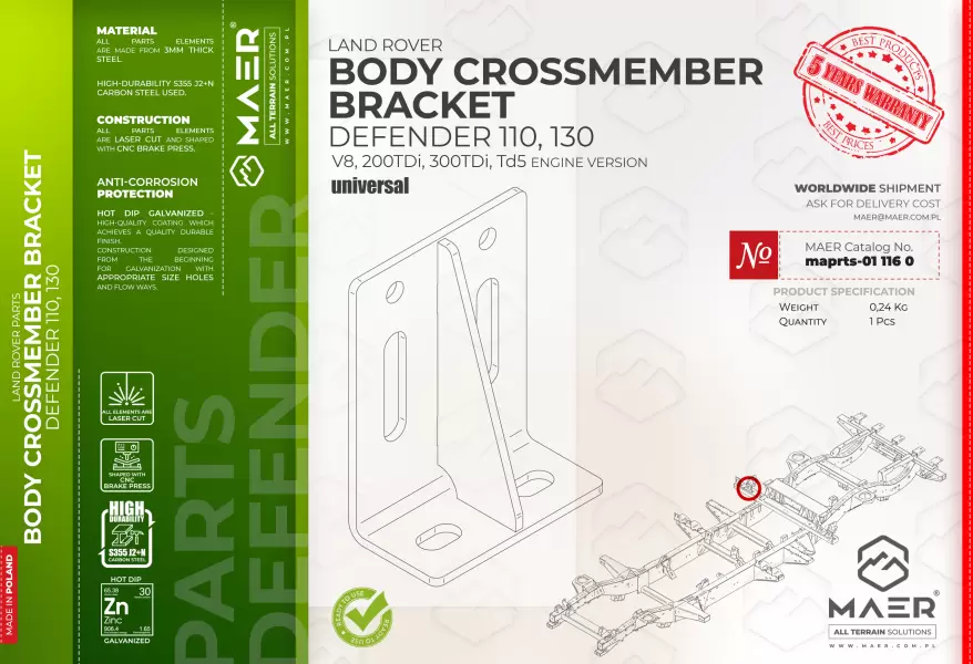 Land Rover Defender 110, 130 V8, 200TDi, 300TDi, Td5 BODY CROSSMEMBER BRACKET