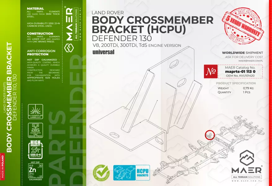 Land Rover Defender 130 V8, 200TDi, 300TDi, Td5 BODY CROSSMEMBER BRACKET HCPU