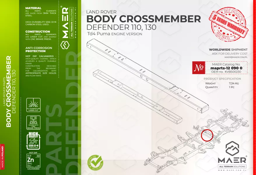 Land Rover Defender 110, 130 Td4 Puma BODY CROSSMEMBER