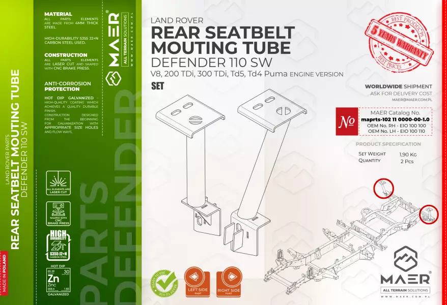 Land Rover Defender REAR SEATBELT MOUTING TUBE 