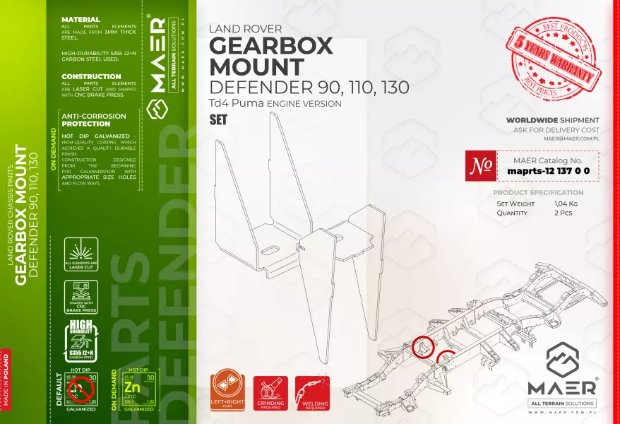 Land Rover Defender Td4 Puma GEARBOX MOUNT set