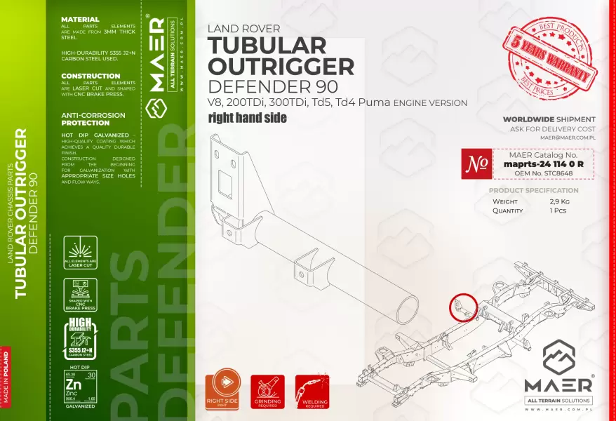 Land Rover Defender  90 TUBULAR OUTRIGGER  right