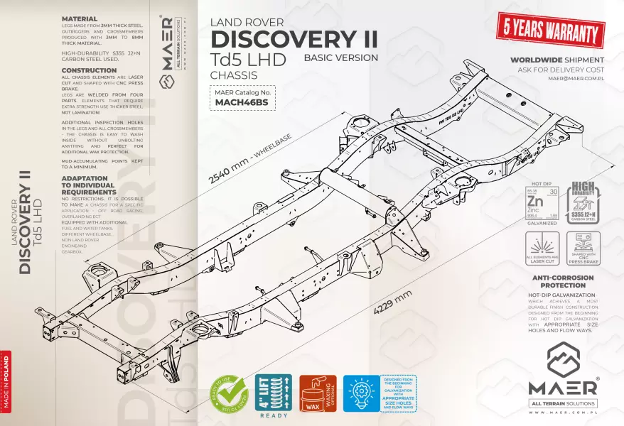 Discovery II Td5 LHD galvanised chassis