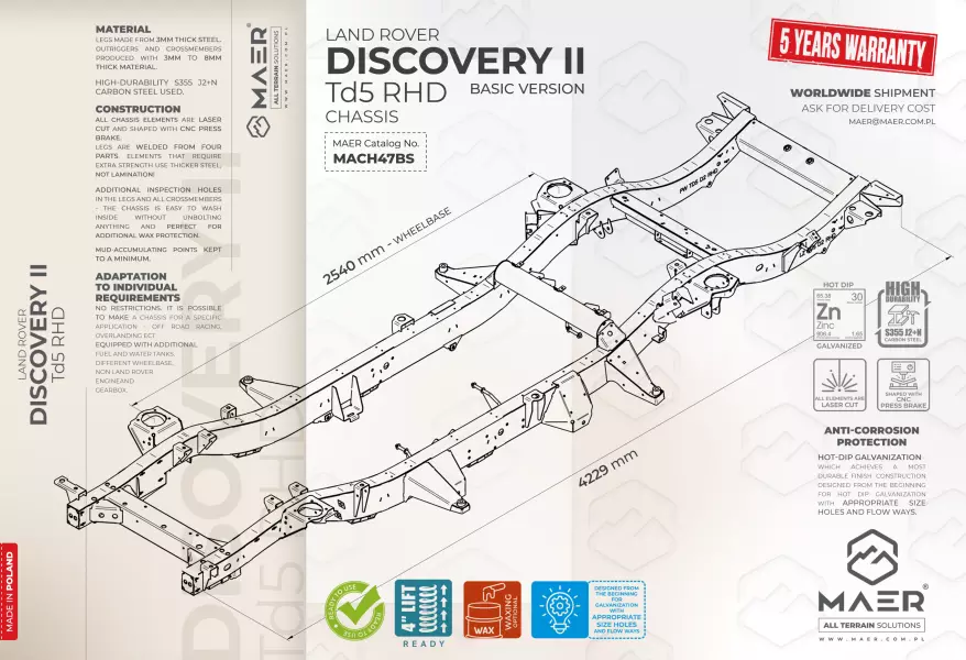 Land Rover DISCOVERY 2 Td5 RHD galvanised chassis