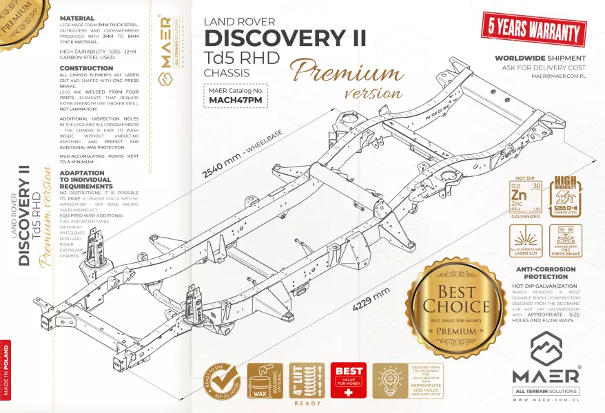 Discovery II Td5 RHD galvanised chassis - PREMIUM VERSION