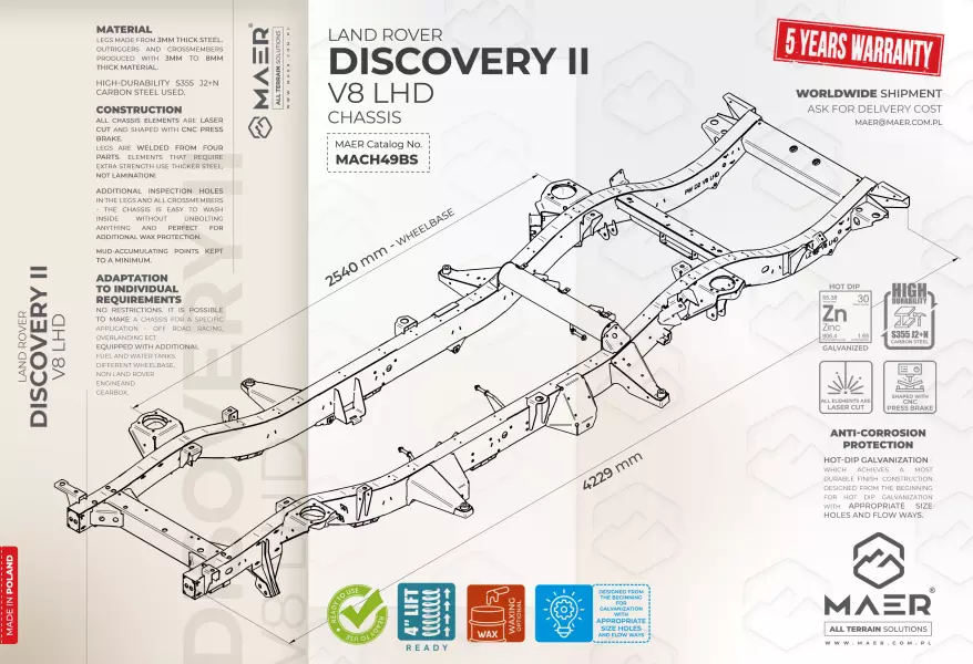 Land Rover DISCOVERY 2 V8 LHD galvanised chassis