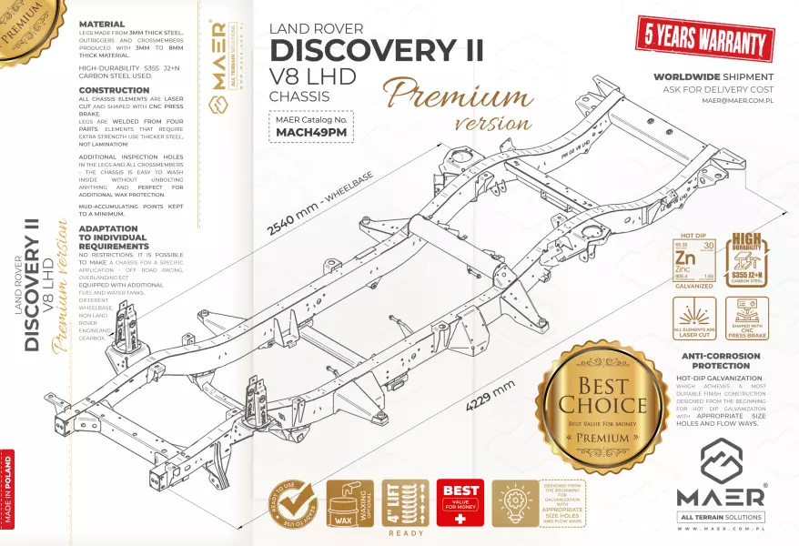 Land Rover Discovery II V8 LHD galvanised chassis - PREMIUM VERSION