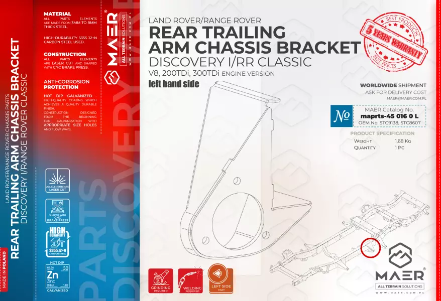 Land Rover Discovery/Range Rover Classic REAR TRAILING ARM CHASSIS BRACKET left