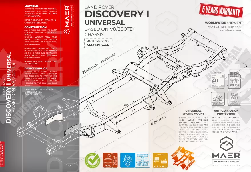 Land Rover DISCOVERY I UNIVERSAL BASED ON V8/200TDi galvanised chassis