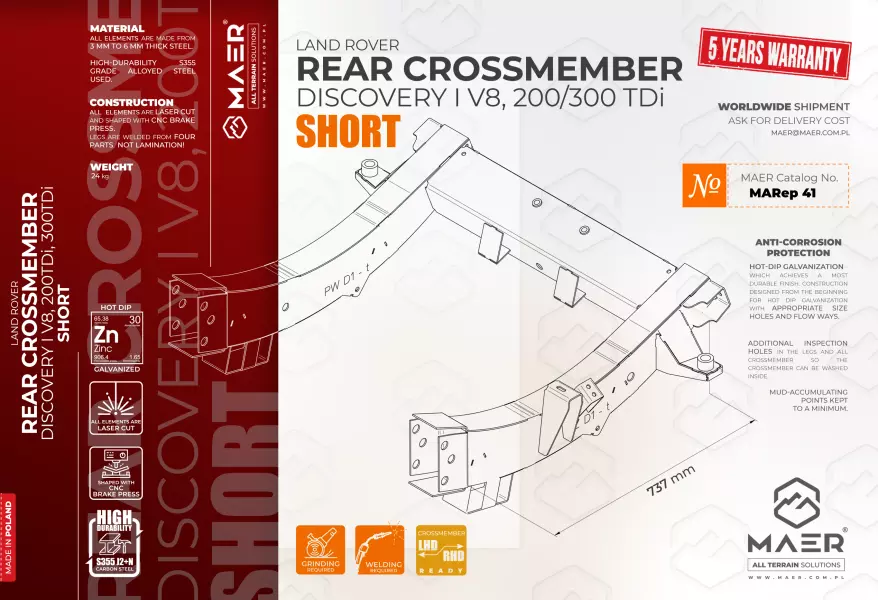 Land Rover Discovery I REAR crossmember - SHORT