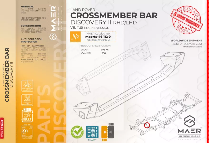 Land Rover Discovery II galvanised crossmember bar