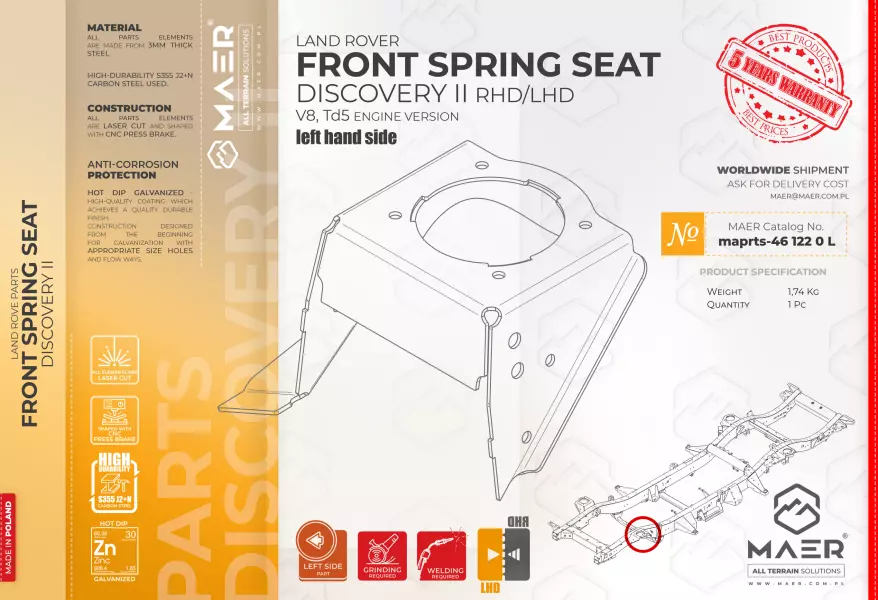 Land Rover  DISCOVERY II V8, Td5 GALVANISED FRONT SPRING SEAT left