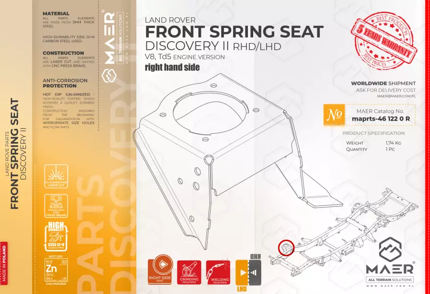 Land Rover  DISCOVERY II V8, Td5 GALVANISED FRONT SPRING SEAT right