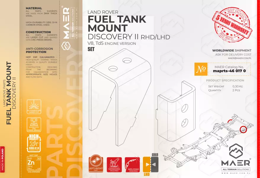 Land Rover  DISCOVERY II V8, Td5 FUEL TANK MOUNT set