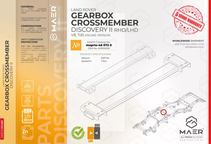 Land Rover Discovery II galvanised GEARBOX CROSSMEMBER