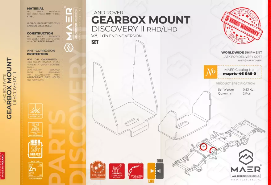 Land Rover DISCOVERY II V8, Td5 galvanised  GEARBOX MOUNT set