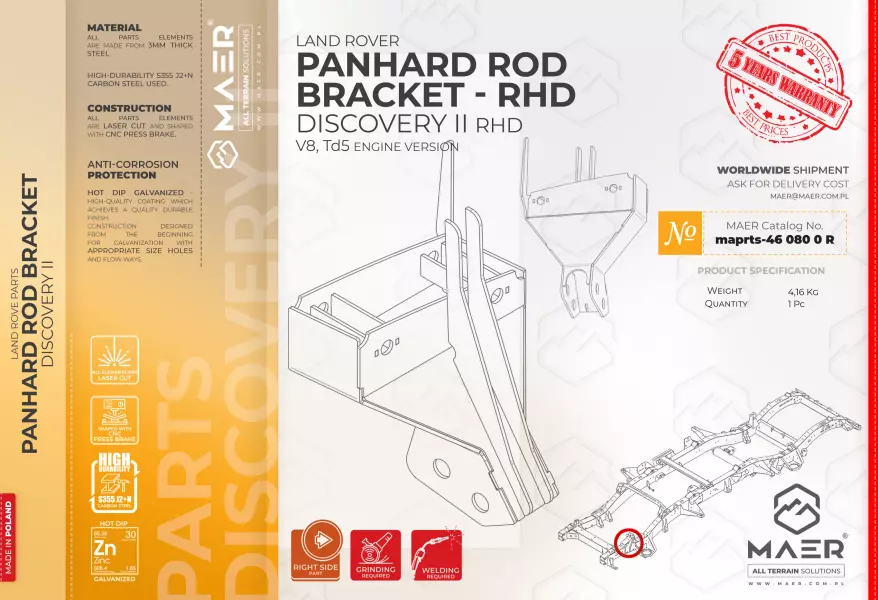 Land Rover Discovery II galvanised PANHARD ROD BRACKET  rhd