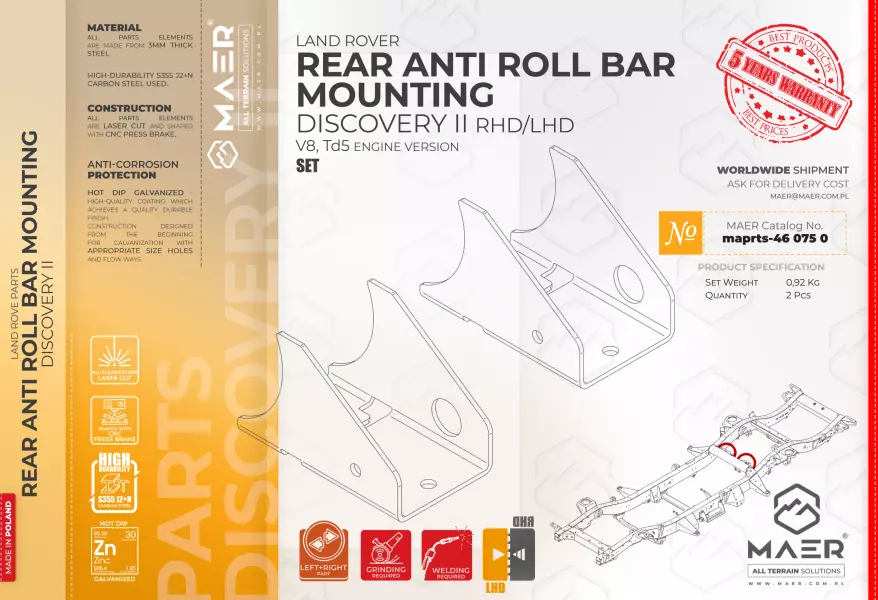 Land Rover Discovery II galvanised  REAR ANTI ROLL BAR MOUNTING set