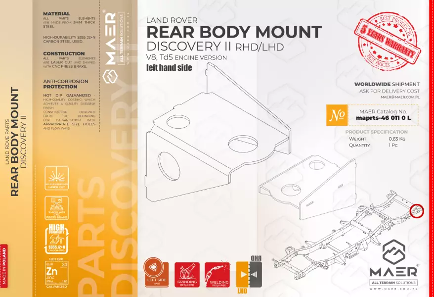 Land Rover Discovery II galvanised  REAR BODY MOUNT left