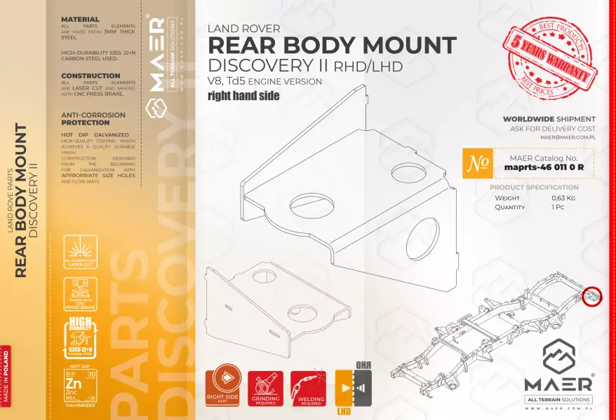 Land Rover Discovery II galvanised  REAR BODY MOUNT right