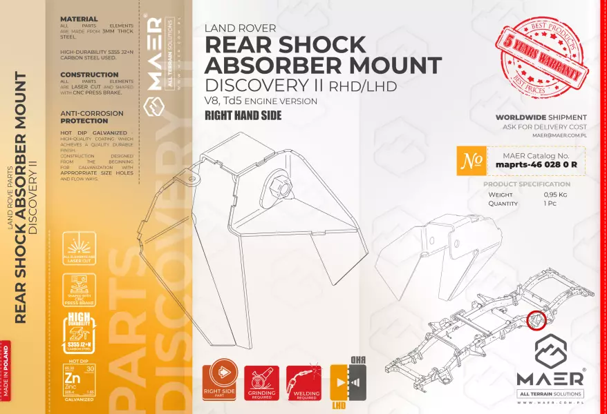 Land Rover Discovery II galvanised REAR SHOCK ABSORBER  MOUNT right