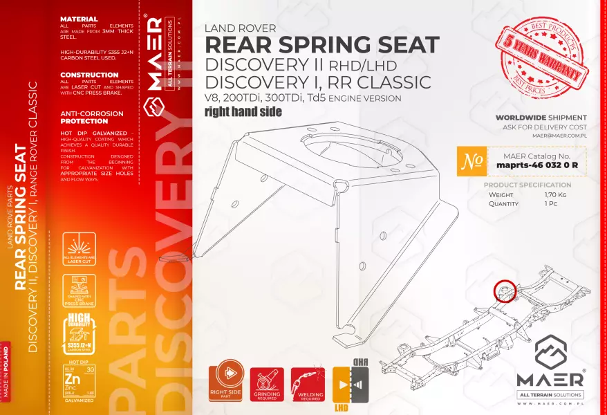 Land Rover Discovery II galvanised REAR SPRING SEAT right