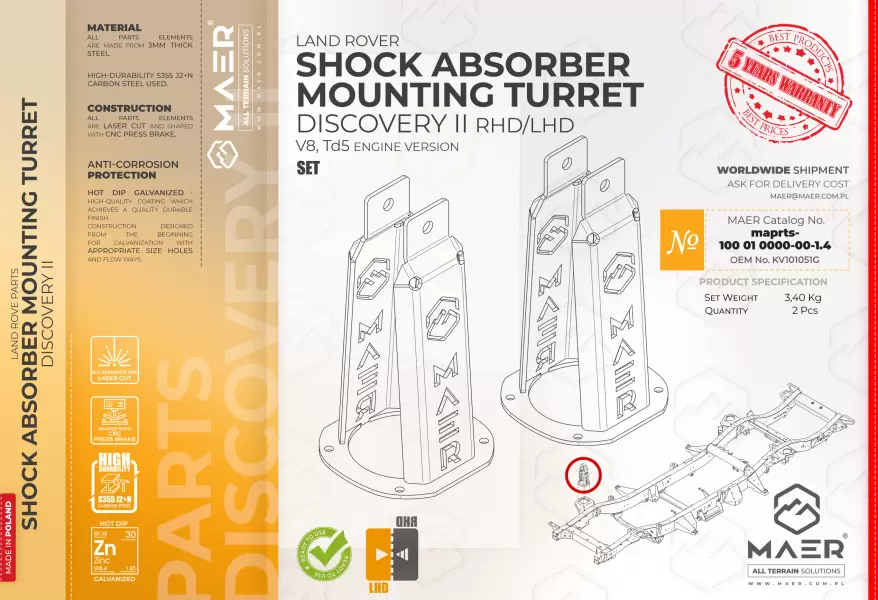 Land Rover  DISCOVERY II V8, Td5 GALVANISED SHOCK ABSORBER MOUNTING TURRET set