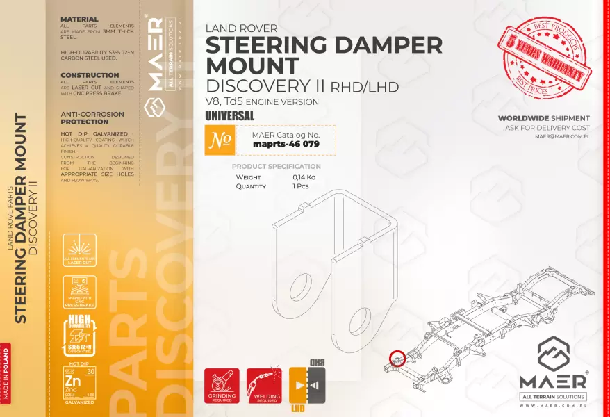 Land Rover Discovery II galvanised STEERING DAMPER MOUNT