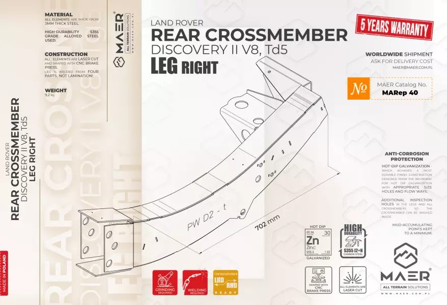 LAND ROVER discovery II V8 Td5 CROSSMEMBER LEG RIGHT