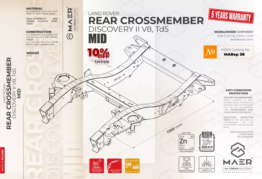 LAND ROVER discovery II V8 Td5 REAR CROSSMEMBER MID 