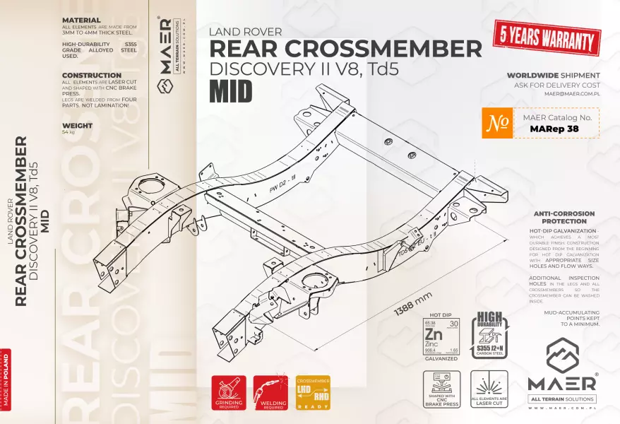 LAND ROVER discovery II V8 Td5 REAR CROSSMEMBER MID 