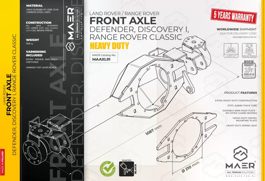 Land Rover Defender, Discovery I, Range Rover Classic front axle