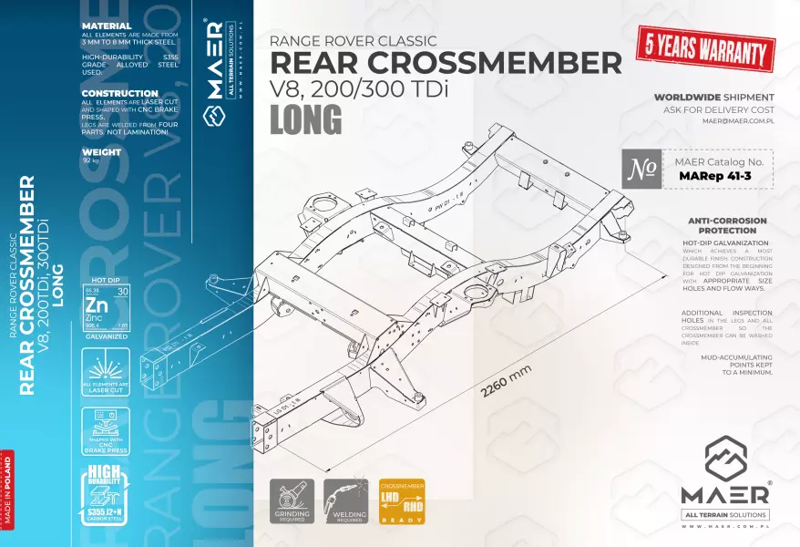 Range Rover Classic REAR crossmember - LONG