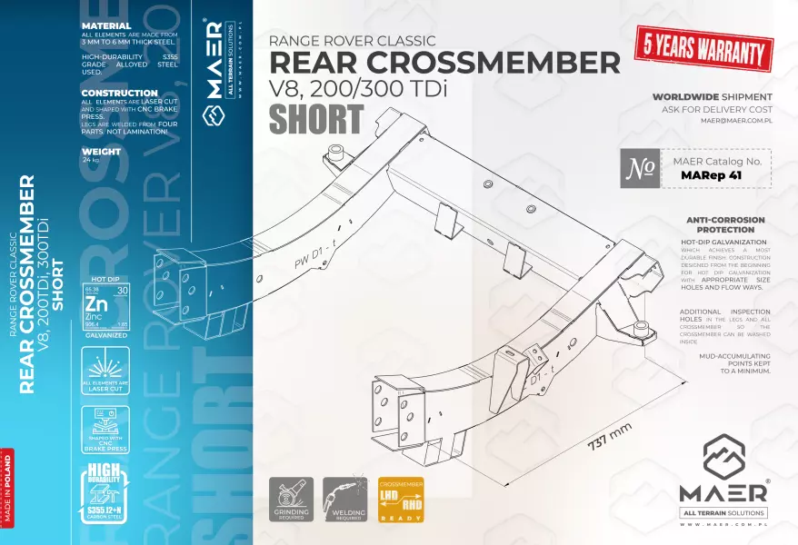 Range Rover Classic  REAR crossmember - SHORT