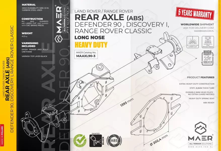 Land Rover rear axle - long nose ABS