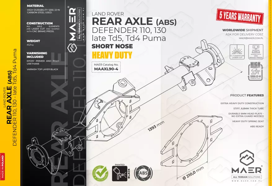 Land Rover rear axle - short nose ABS