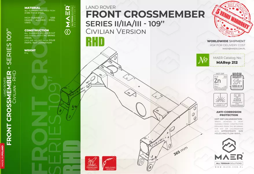 Land Rover Series II/IIA/III 109 Civilian version FRONT crossmember - RHD