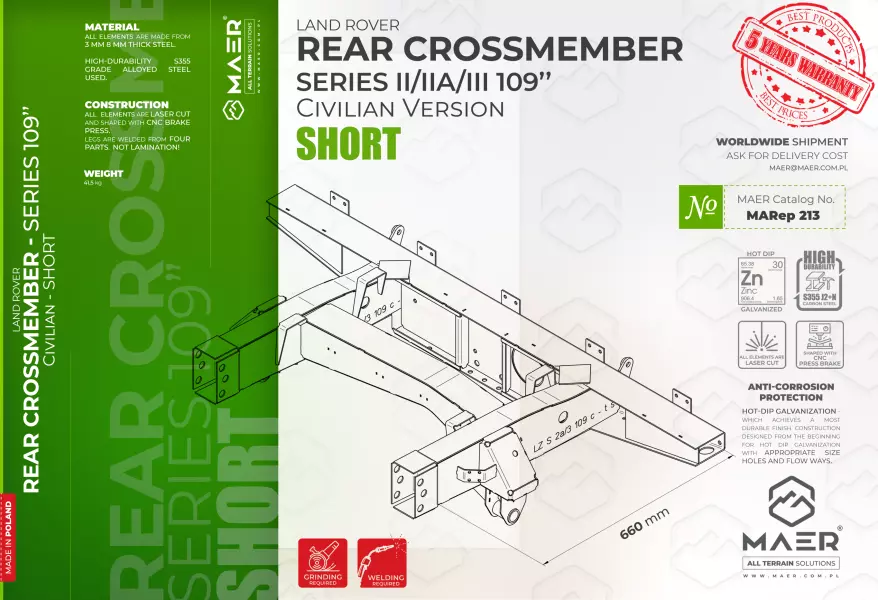 Land Rover Series II/IIA/III 109 Civilian version REAR crossmember - SHORT