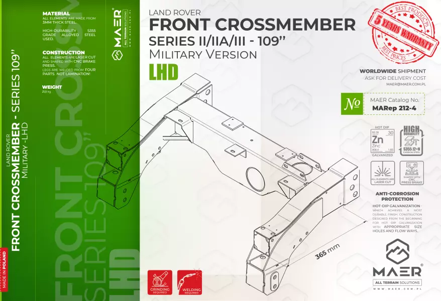 Land Rover Series II/IIA/III 109 military version  FRONT crossmember - LHD