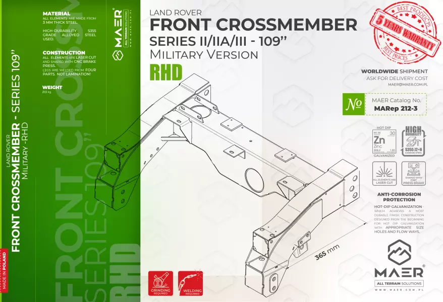 Land Rover Series II/IIA/III 109 military version  FRONT crossmember - RHD