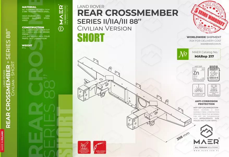 Land Rover Series II/IIA/III 88 Civilian version REAR crossmember - SHORT