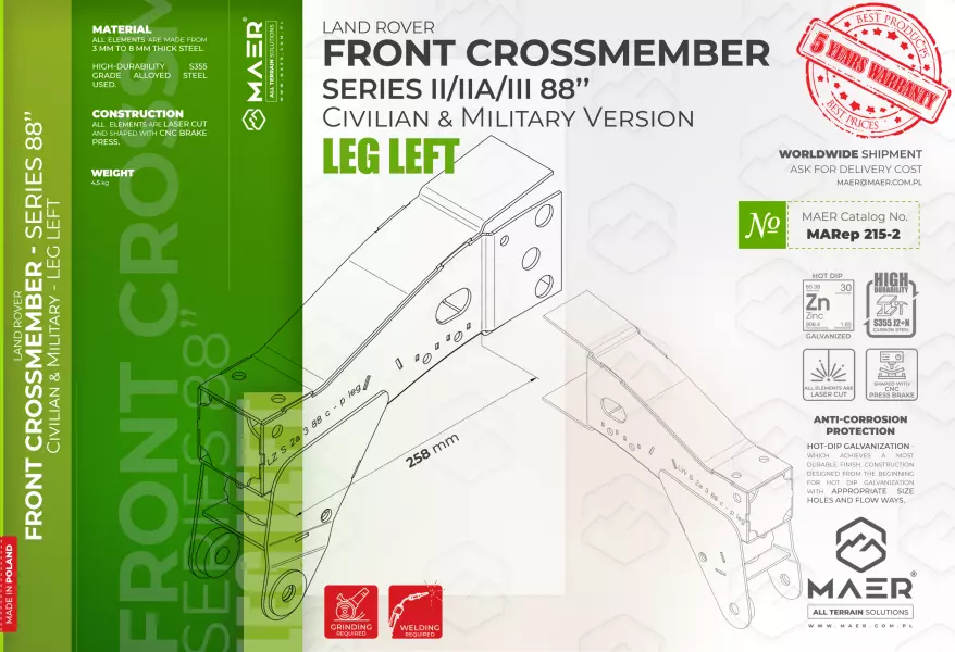 Land Rover Series II/IIA/III 88 FRONT crossmember - LEG LEFT