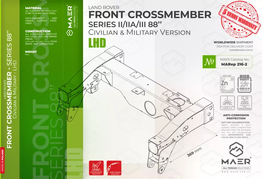 Land Rover Series II/IIA/III 88 FRONT crossmember - LHD