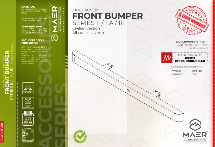 Land Rover Series  II / IIA / III civilian FRONT BUMPER