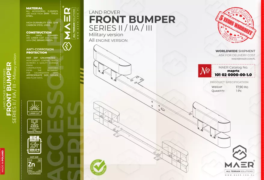 Land Rover Series  II / IIA / III military FRONT BUMPER