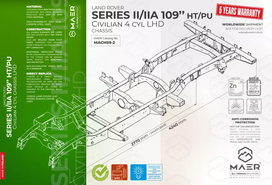 Land Rover SERIES II/IIA 109 HT/PU 4cyl civilian chassis LHD