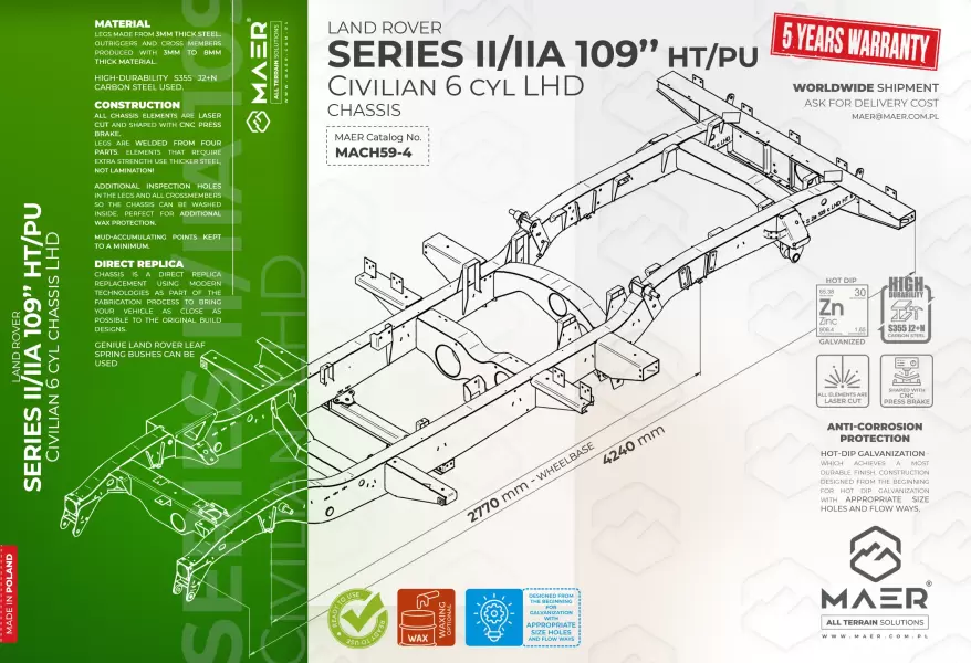 Land Rover SERIES II/IIA 109 HT/PU 6cyl civilian chassis LHD