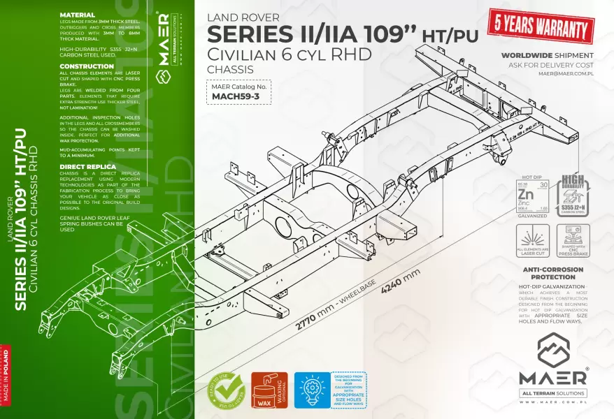 Land Rover SERIES II/IIA 109 HT/PU 6cyl civilian chassis RHD