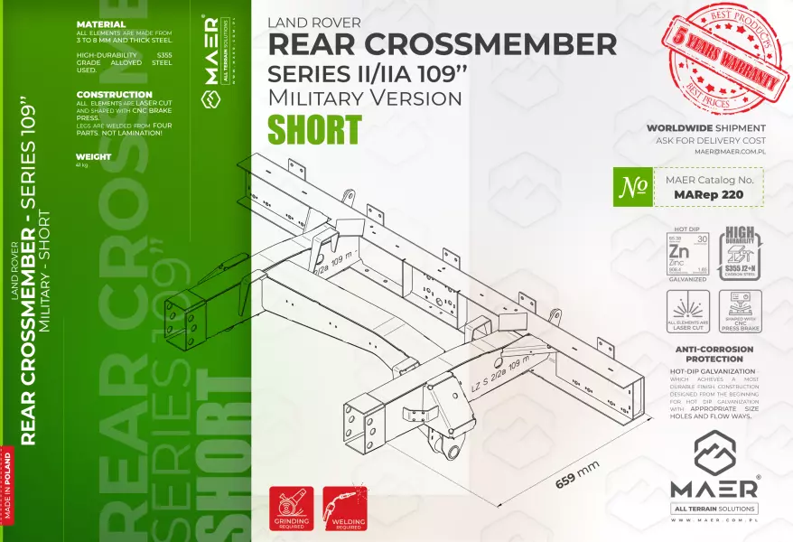 Land Rover Series II/IIA 109 Military version REAR crossmember - SHORT